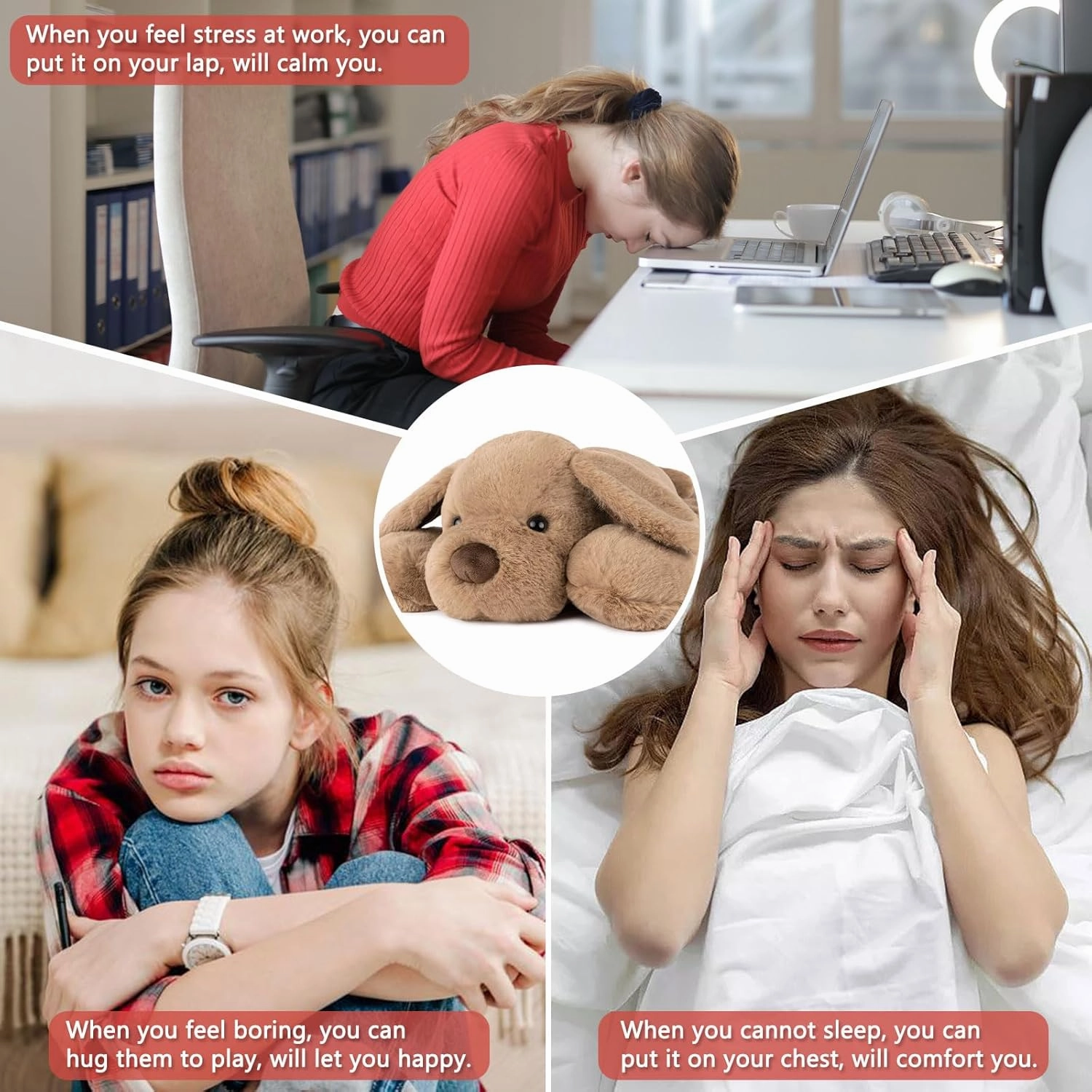 Niuniu Daddy Weighted Dog Stuffed Animals for Anxiety, 3.3lb Weighted Plush Dog Toy Pillowfort for Adults Kids Girls Boys, Large Stuffed Puppy Plush Pillow as Gift for Valentine Include Bag Sticker