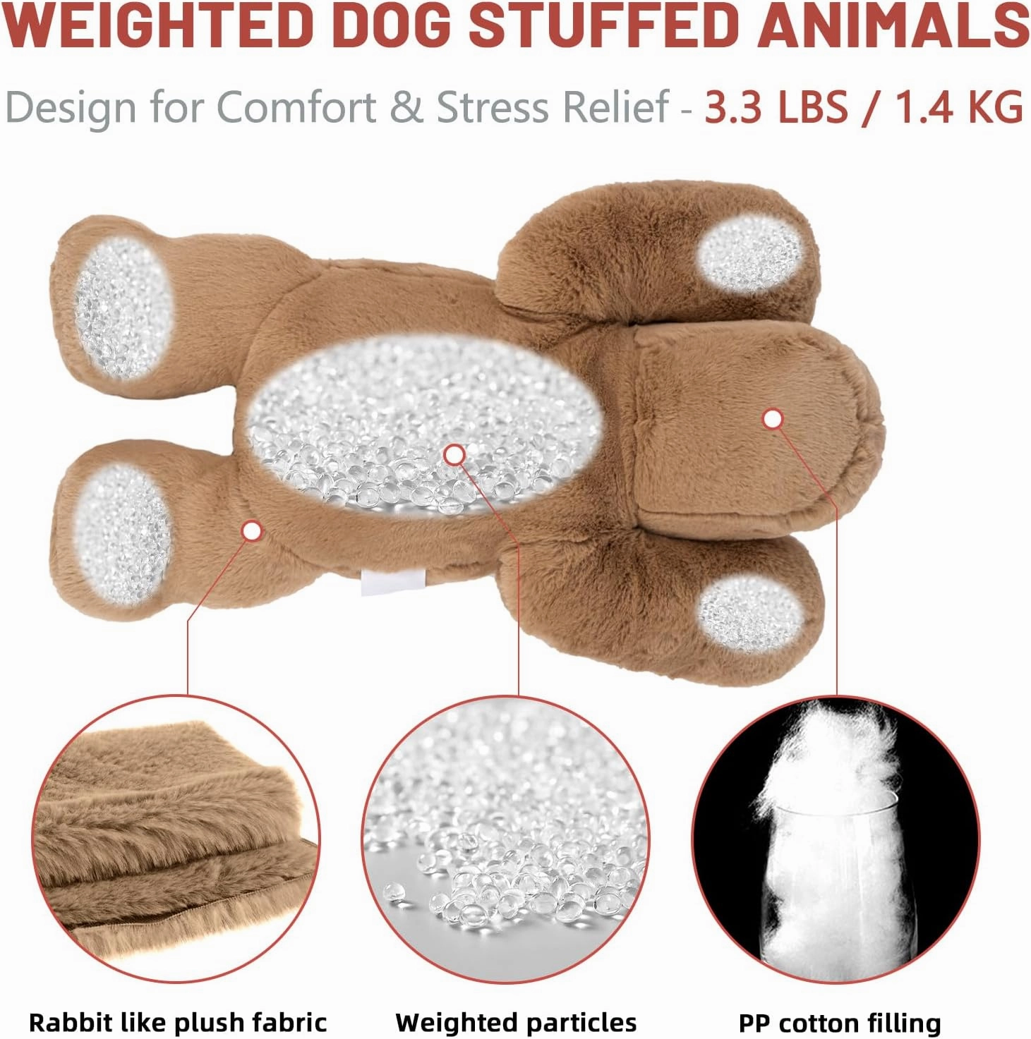 Niuniu Daddy Weighted Dog Stuffed Animals for Anxiety, 3.3lb Weighted Plush Dog Toy Pillowfort for Adults Kids Girls Boys, Large Stuffed Puppy Plush Pillow as Gift for Valentine Include Bag Sticker
