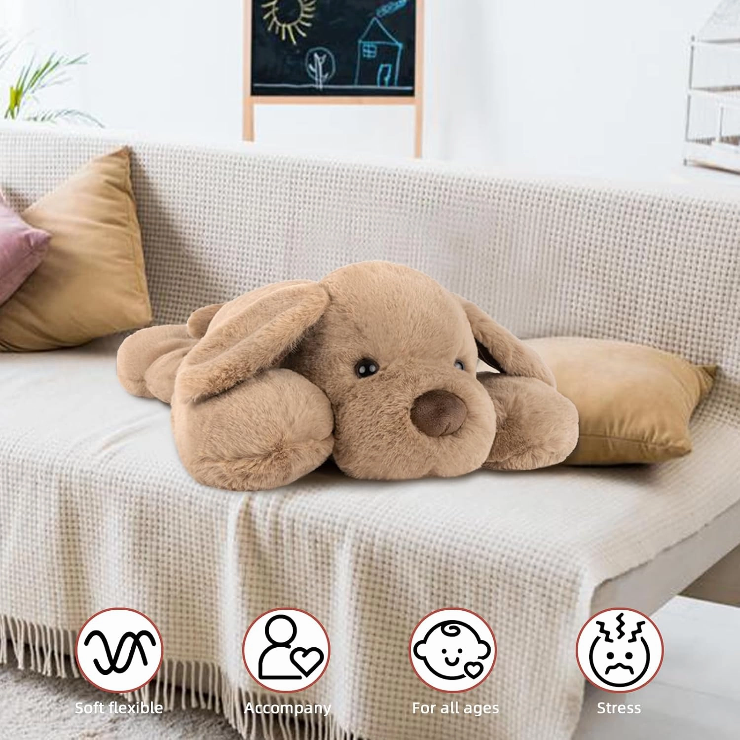 Niuniu Daddy Weighted Dog Stuffed Animals for Anxiety, 3.3lb Weighted Plush Dog Toy Pillowfort for Adults Kids Girls Boys, Large Stuffed Puppy Plush Pillow as Gift for Valentine Include Bag Sticker