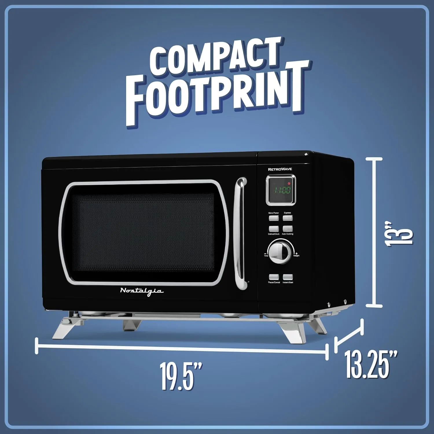 Nostalgia Mid-Century Retro Countertop Microwave Oven - Large 900-Watt - 0.9 cu ft - 8 Pre-Programmed Cooking Settings - Digital Clock - Kitchen Appliances - Black
