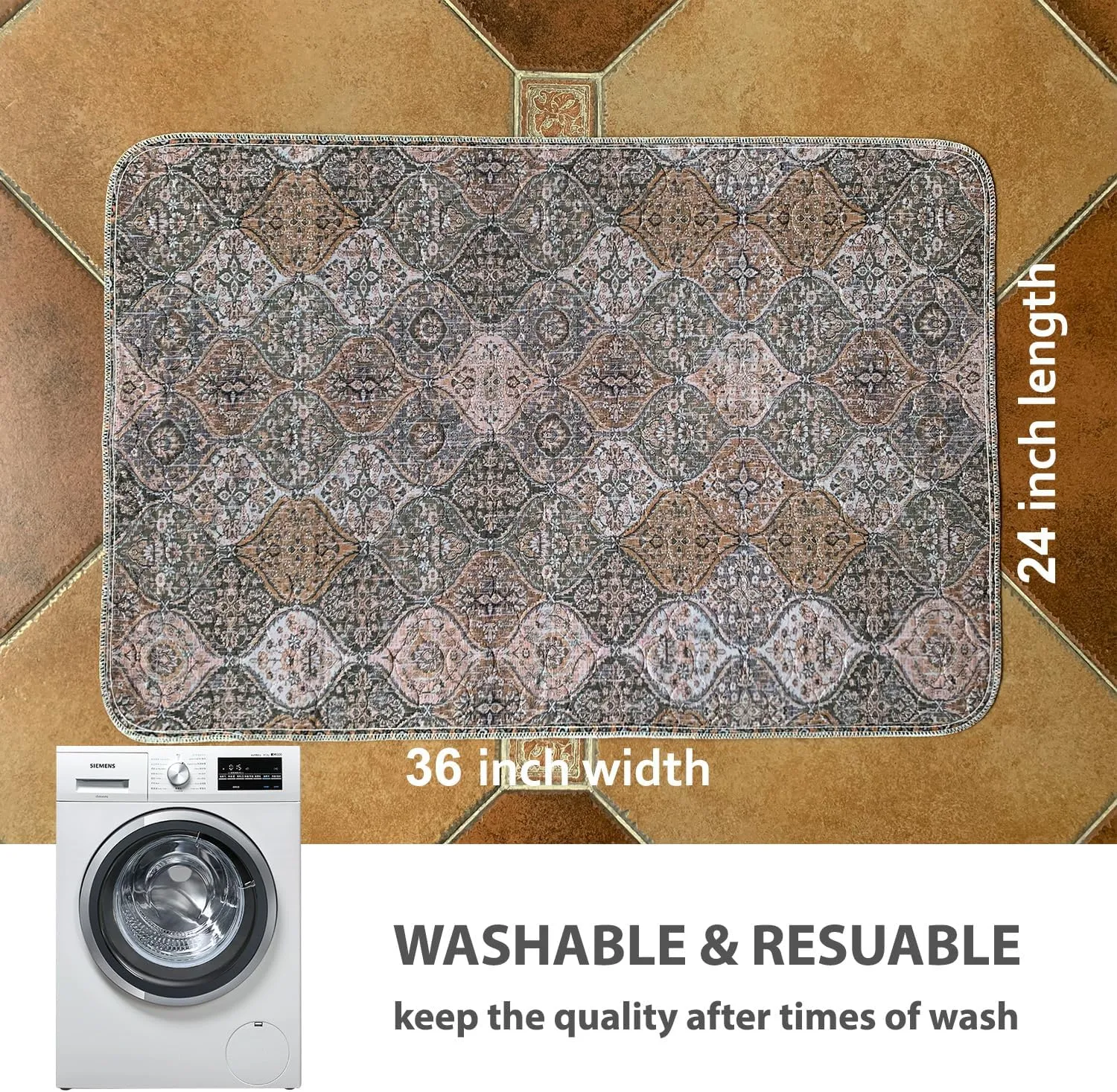 nunubaby Washable Pee Pads for Dogs, Stylish, Non-Slip and Leak-Proof Pee Pads. Reusable Potty Pads for Dogs for Crates and Floors.(Khaki/Multi, 24" x36" )