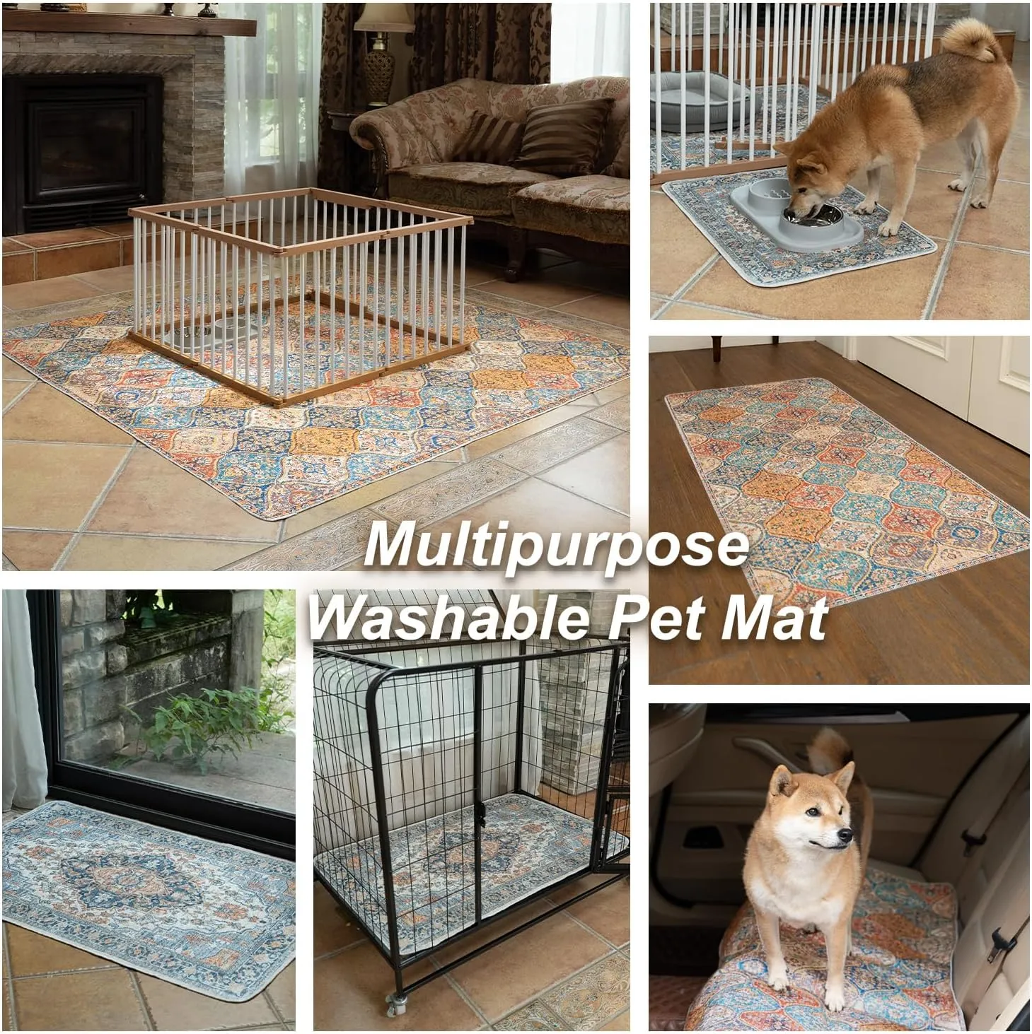 nunubaby Washable Pee Pads for Dogs, Stylish, Non-Slip and Leak-Proof Pee Pads. Reusable Potty Pads for Dogs for Crates and Floors.(Khaki/Multi, 24" x36" )