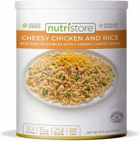 Nutristore | Freeze-Dried Cheesy Chicken and Rice | Emergency Survival Bulk Food Storage Meal | Perfect for Everyday Quick Meals and Long-Term Storage | 25 Year Shelf Life | USDA Inspected