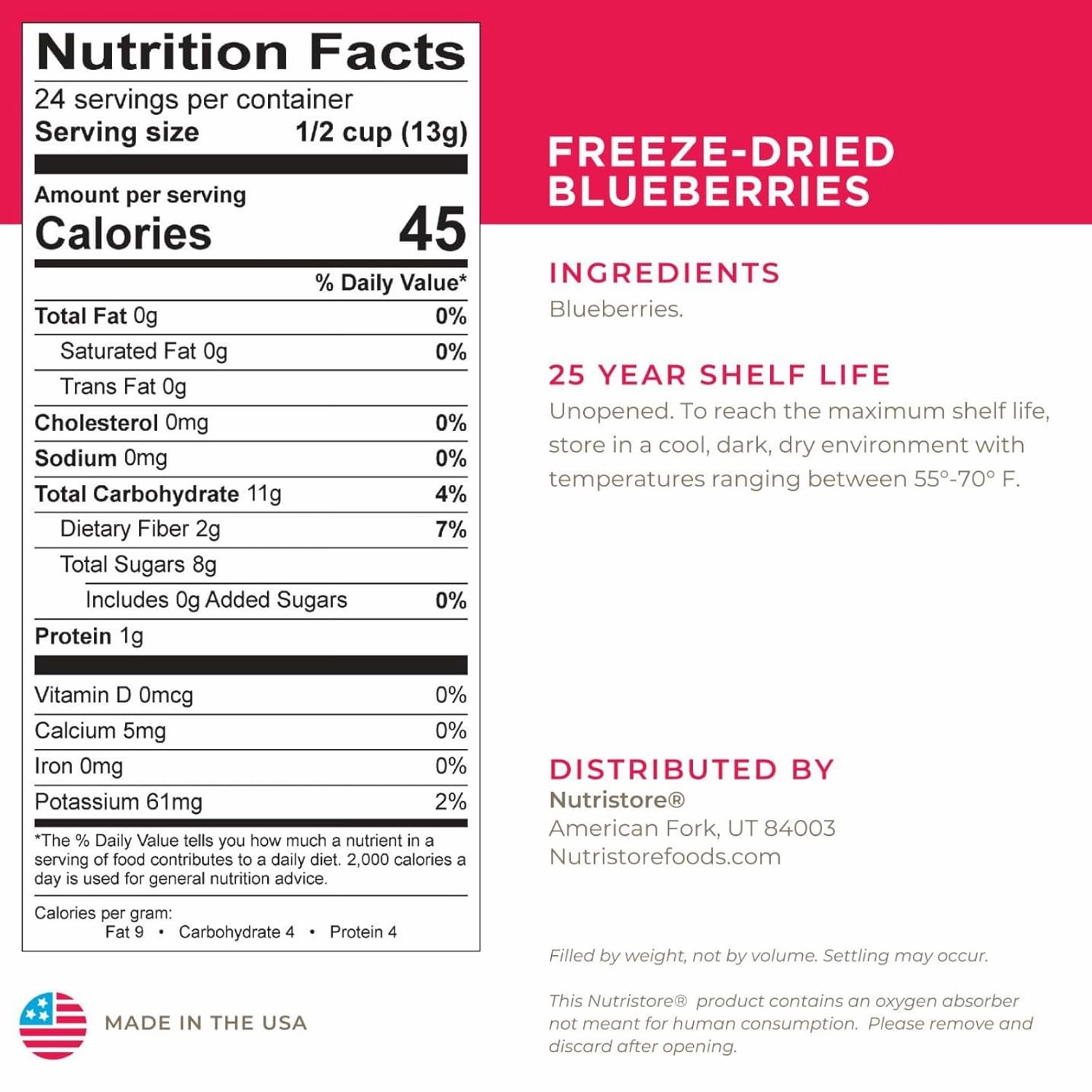 Nutristore Freeze Dried Blueberries | #10 Can Fruit | Perfect Healthy Snacks | Bulk Survival Emergency Food Storage Supply | Low Carb/Calorie Canned Camping/Backpacking Supplies | 25 Year Shelf Life