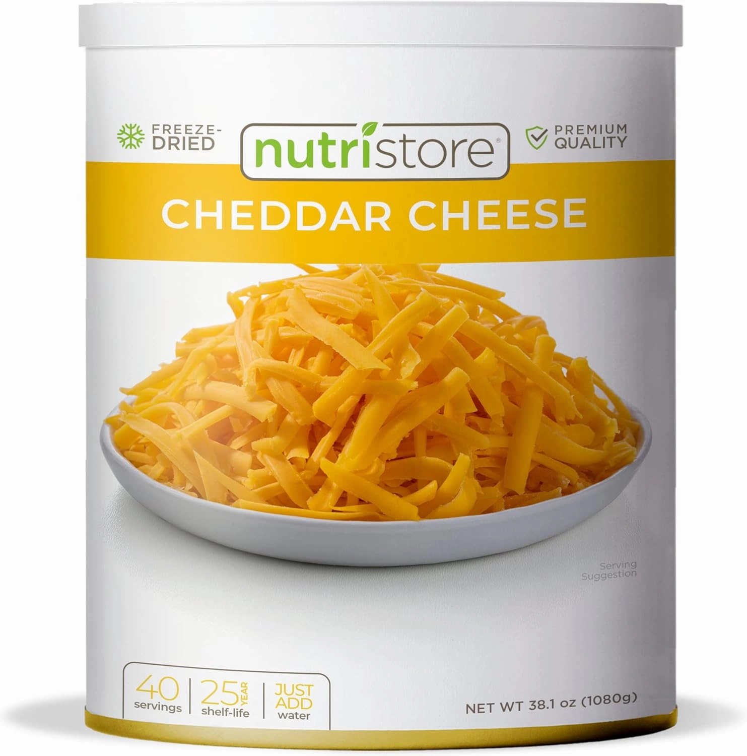 Nutristore Freeze-Dried Cheddar Cheese Shredded | Amazing Taste & Quality | Perfect for Snacking, Backpacking, Camping, or Home Meals | Emergency Food Storage | 25 Year Shelf-Life