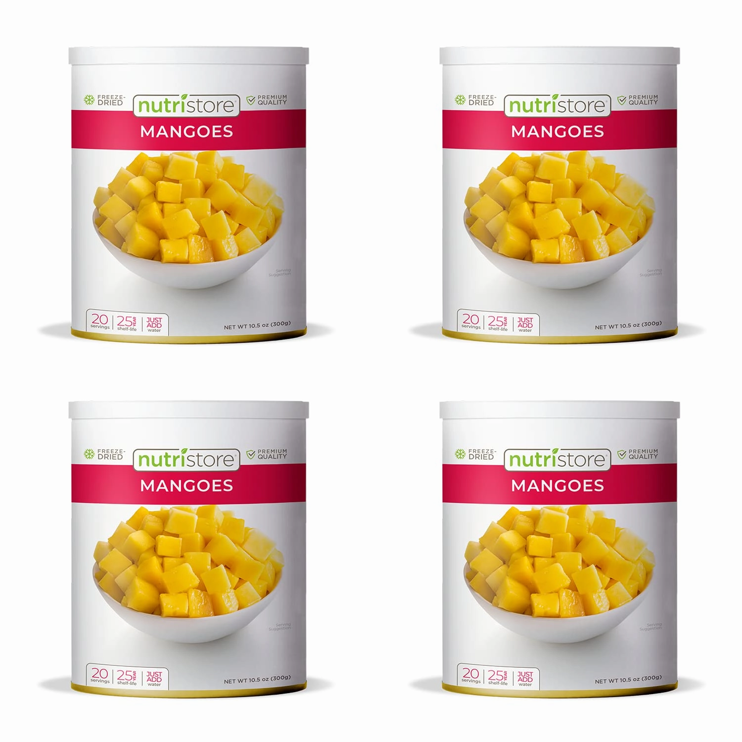 Nutristore Freeze Dried Fruit | 100% Natural, Healthy Everyday Snacks Bulk | Premium Quality & Crispy Fresh Taste | Emergency Survival Food Supply | 25-Year Shelf Life (4-Pack, Mangoes)