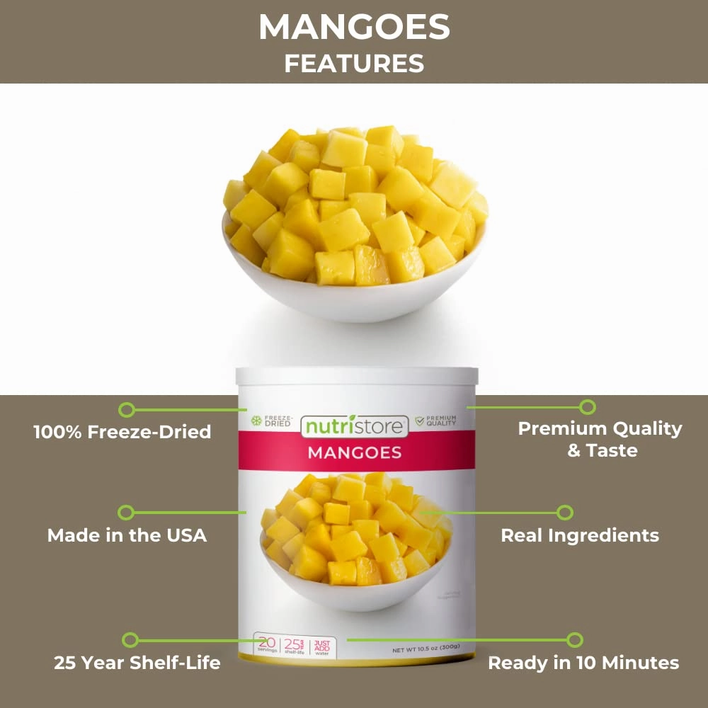 Nutristore Freeze Dried Fruit | 100% Natural, Healthy Everyday Snacks Bulk | Premium Quality & Crispy Fresh Taste | Emergency Survival Food Supply | 25-Year Shelf Life (4-Pack, Mangoes)