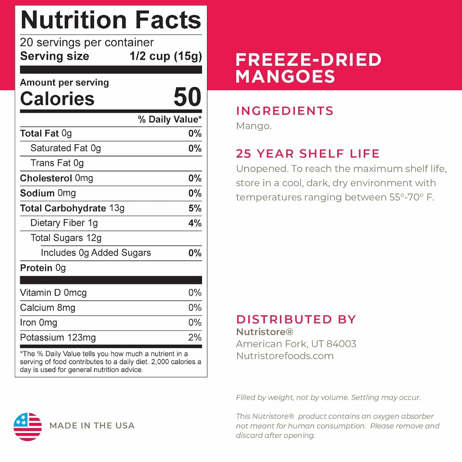 Nutristore Freeze Dried Fruit | 100% Natural, Healthy Everyday Snacks Bulk | Premium Quality & Crispy Fresh Taste | Emergency Survival Food Supply | 25-Year Shelf Life (4-Pack, Mangoes)