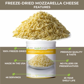 Nutristore Freeze Dried Mozzarella Cheese Shredded 20 Large Servings | Premium Quality | Amazing Taste | Perfect for Camping | Survival Food