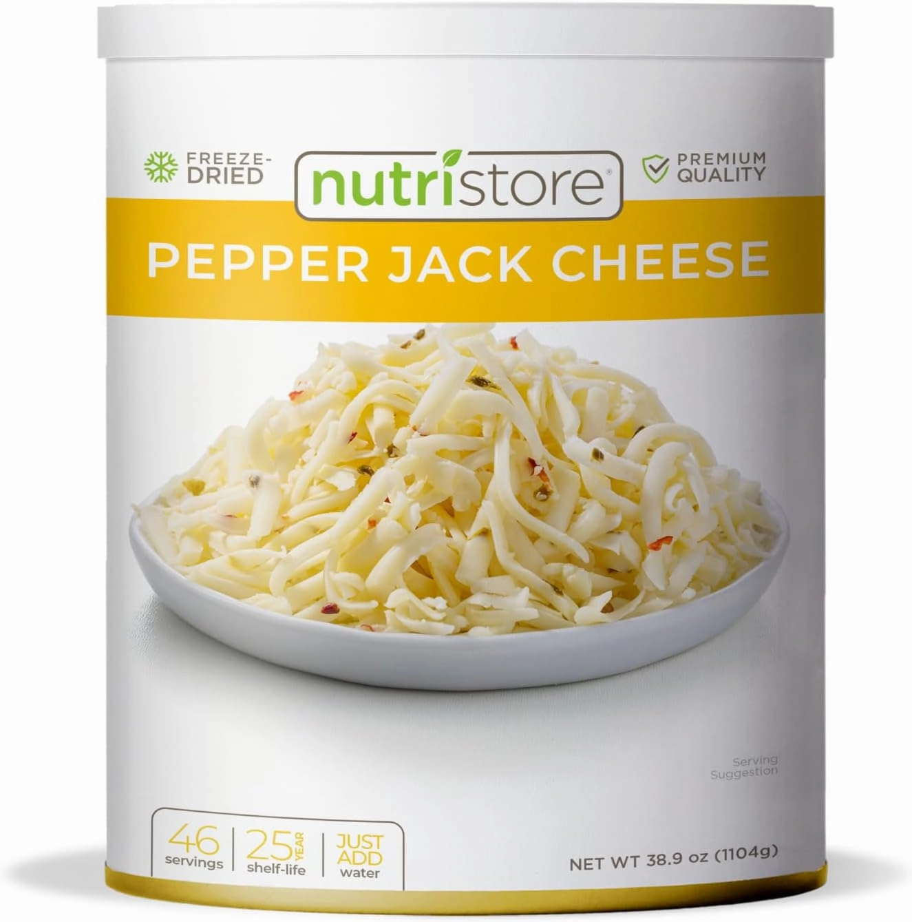 Nutristore Freeze-Dried Pepper Jack Cheese Shredded | Amazing Taste & Quality | Perfect for Snacking & Backpacking, Camping Meals | Emergency Survival Food Storage | 25 Year Shelf-Life