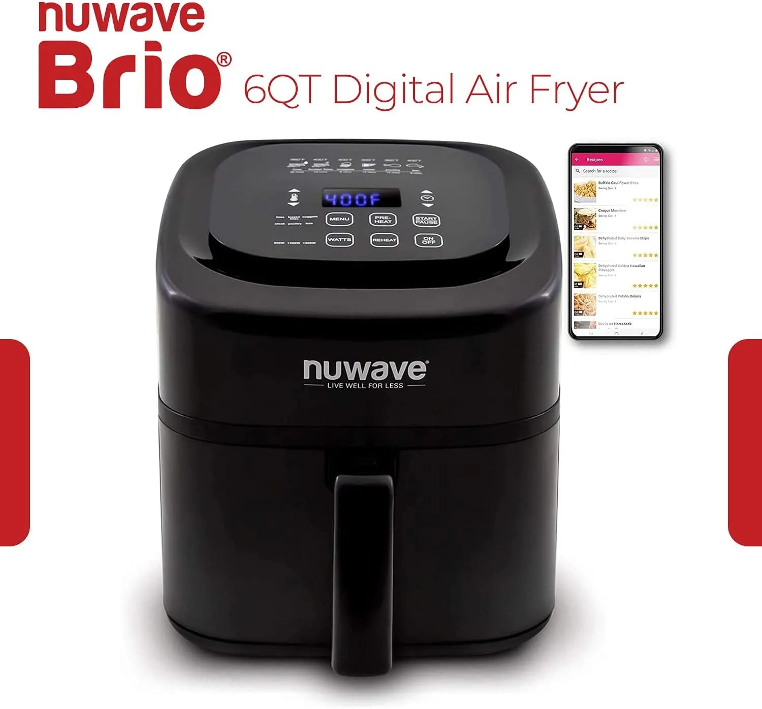 Nuwave Brio 6-Quart Digital Air Fryer Including Non-Stick Baking Pan and Stainless-Steel Cooking Rack (6-Quart   Gourmet Kit), Black