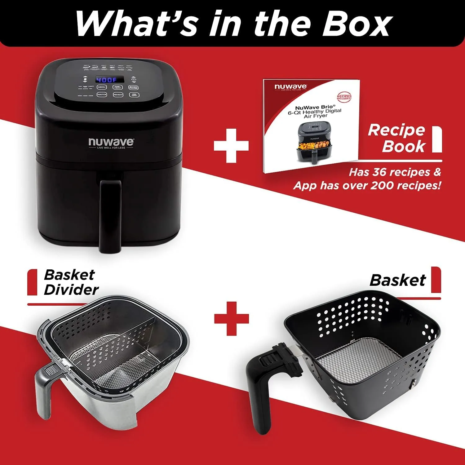 Nuwave Brio 6-Quart Digital Air Fryer Including Non-Stick Baking Pan and Stainless-Steel Cooking Rack (6-Quart   Gourmet Kit), Black