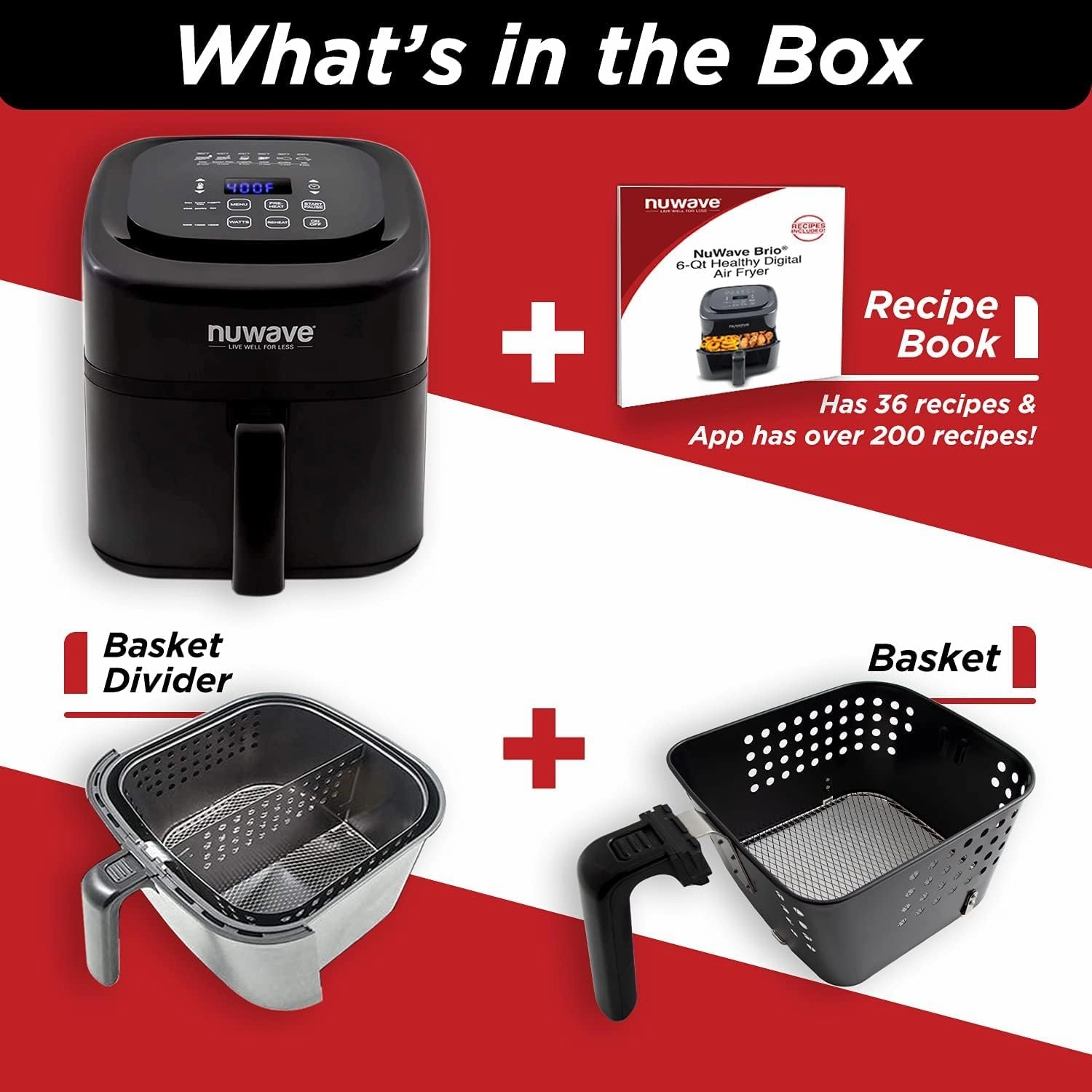 Nuwave Brio 6-Quart Digital Air Fryer Including Non-Stick Baking Pan and Stainless-Steel Cooking Rack (6-Quart   Gourmet Kit), Black