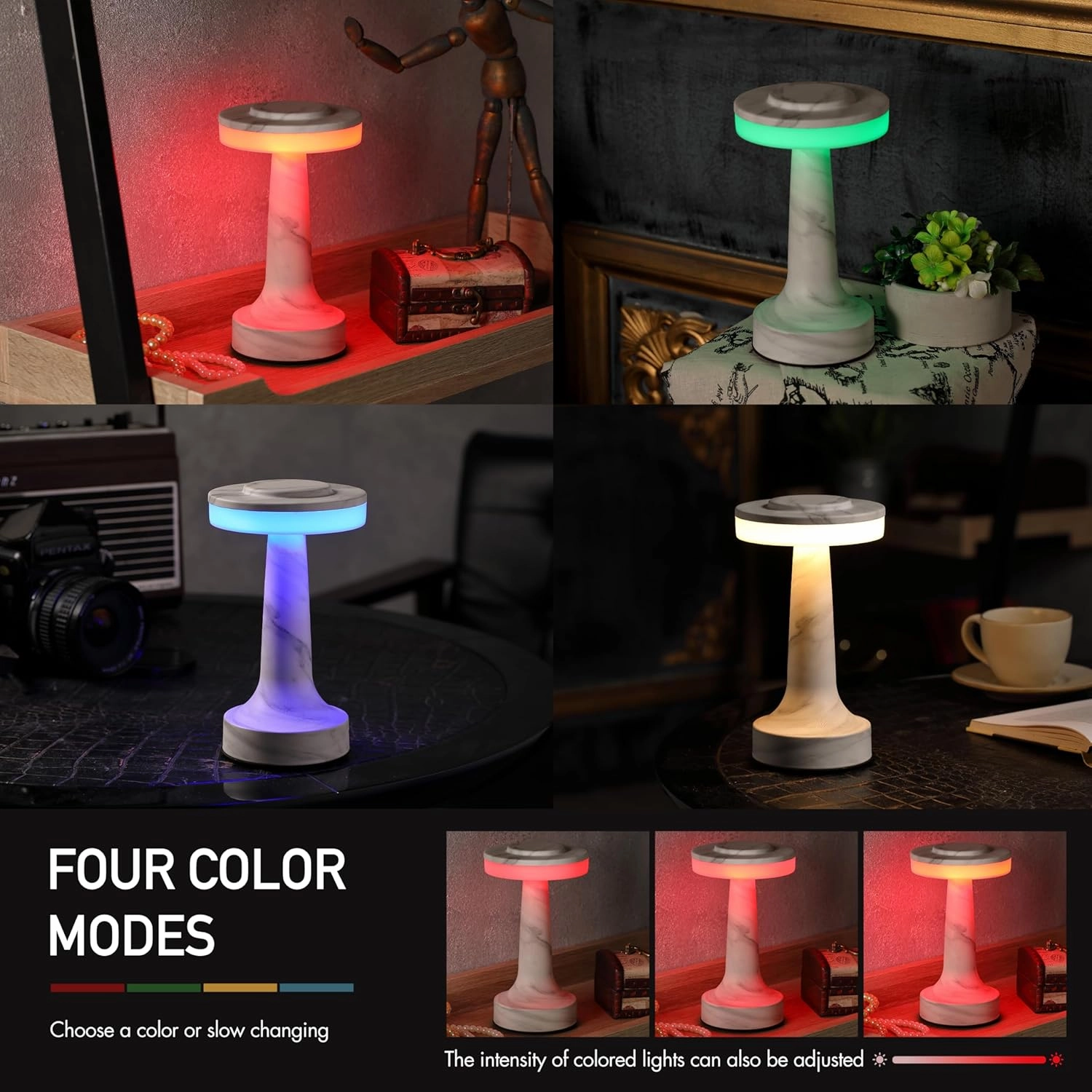 O’Bright Portable LED Table Lamp with Touch Sensor, RGB Light, Dimmable, Rechargeable Battery, Night Light for Kids Nursery, Nightstand Lamp, Bedside Lamp, White Marble