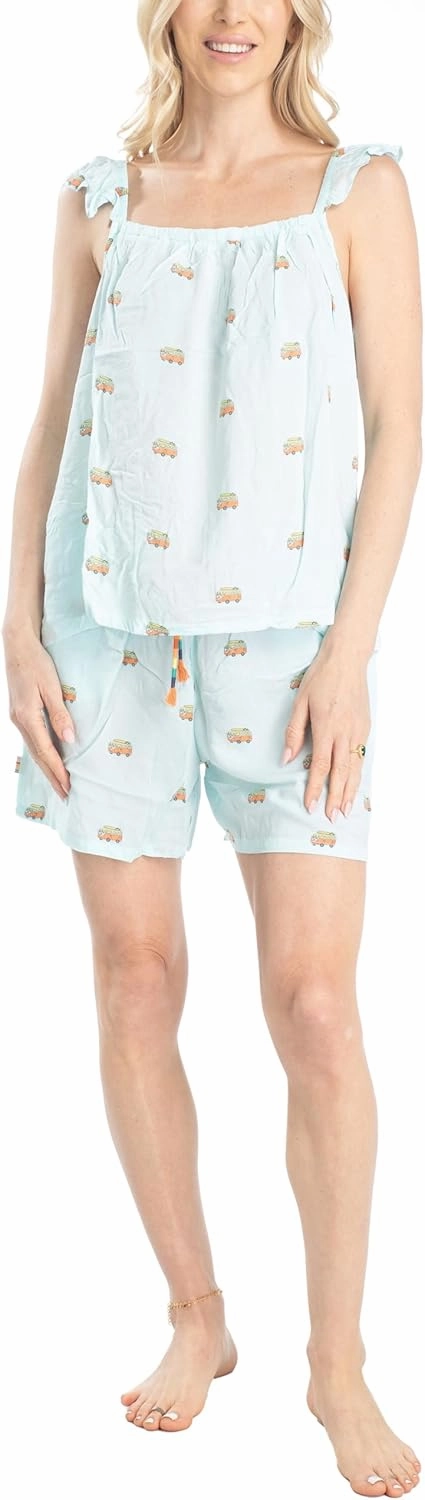Ocean Pacific Vibes Women's Pajama Set - Tank Top and Shorts, Soft Sleepwear for Women