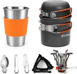 Odoland Bundle - 2 Items Camping Cookware Set and 10pcs Camping Cookware