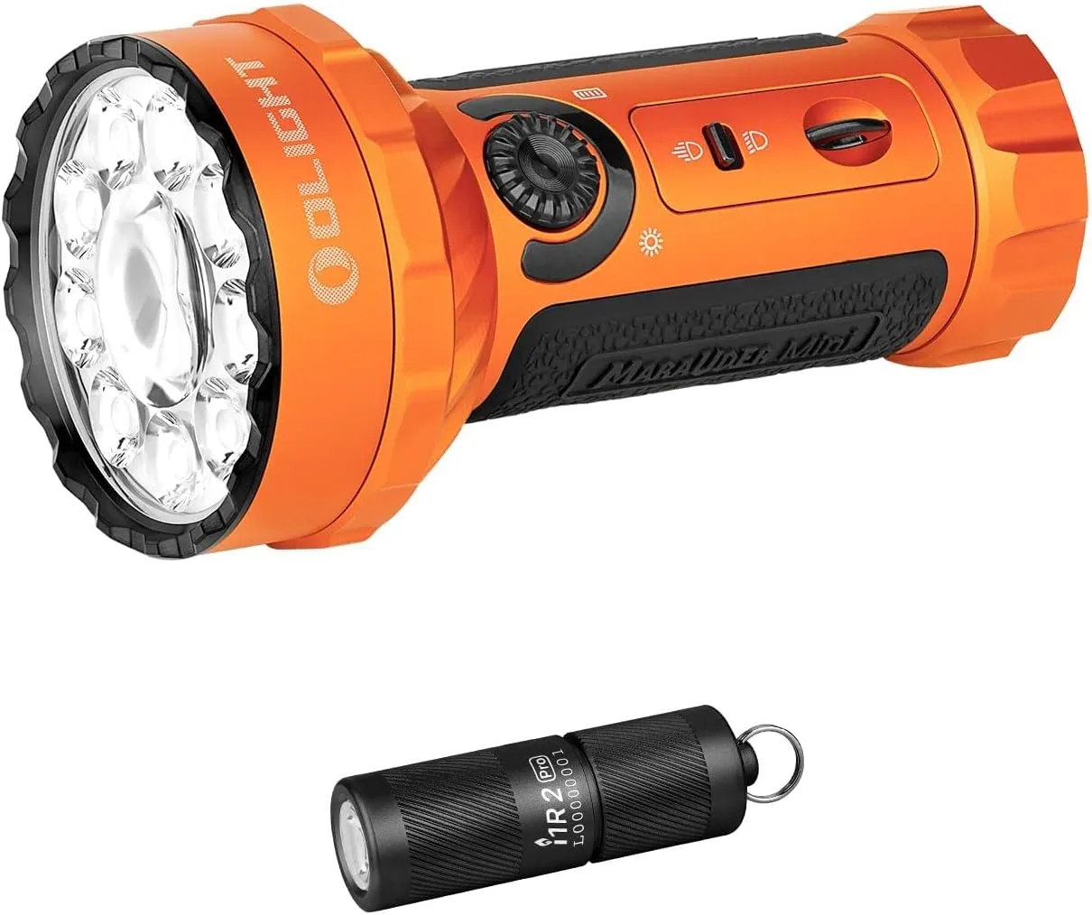 OLIGHT Marauder Mini 7,000 Lumens Bright Flashlight with 600 Meters Beam Distance, Powerful RGB Bundle I1R 2 Pro EDC Rechargeable Keychain Light