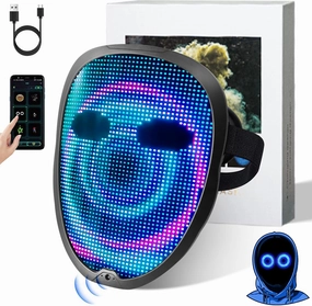 Ompusos Upgraded Face Transforming LED Mask with APP, Halloween LED Mask for Adults Costume Cosplay Masquerade Party
