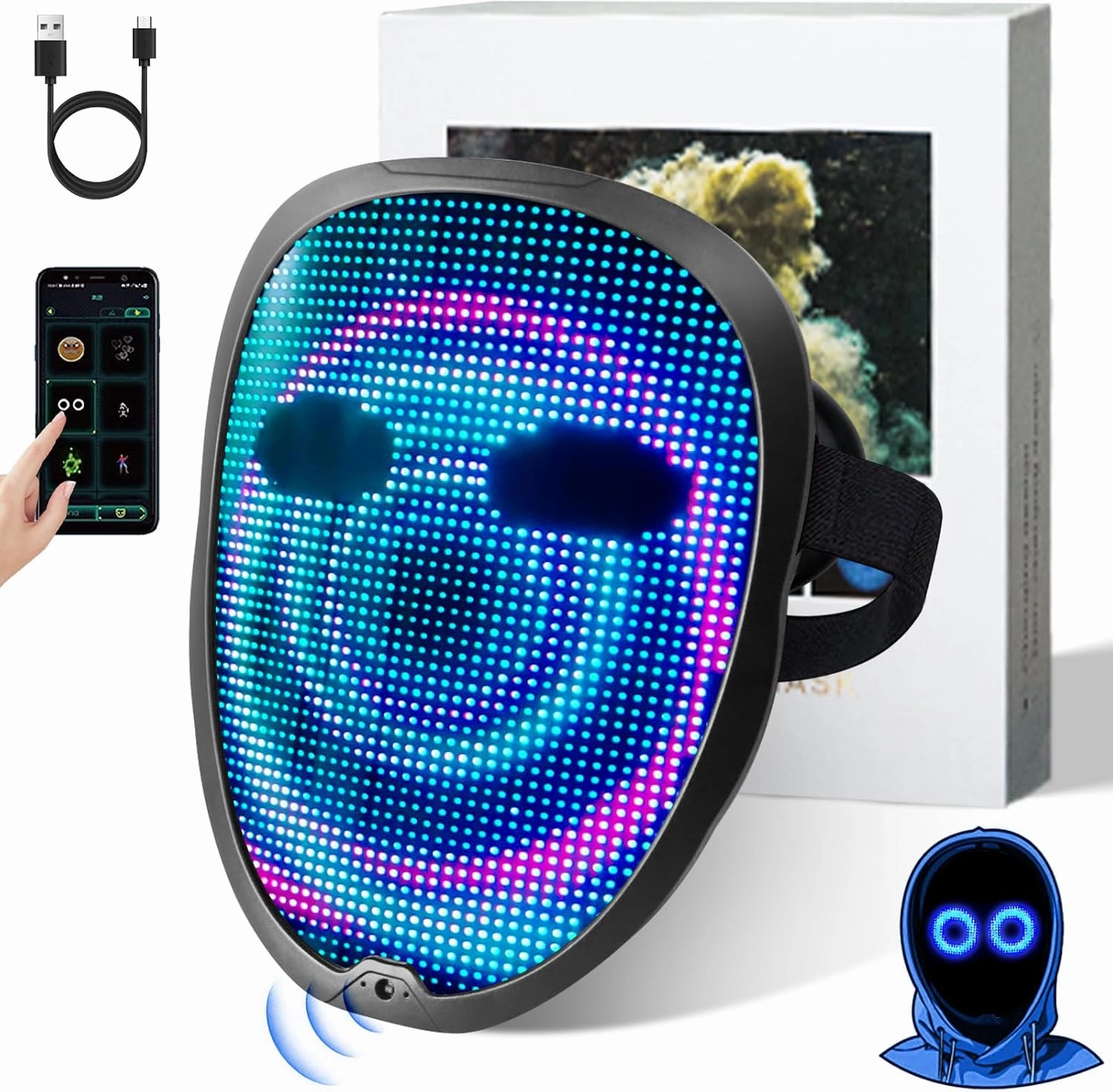 Ompusos Upgraded Face Transforming LED Mask with APP, Halloween LED Mask for Adults Costume Cosplay Masquerade Party