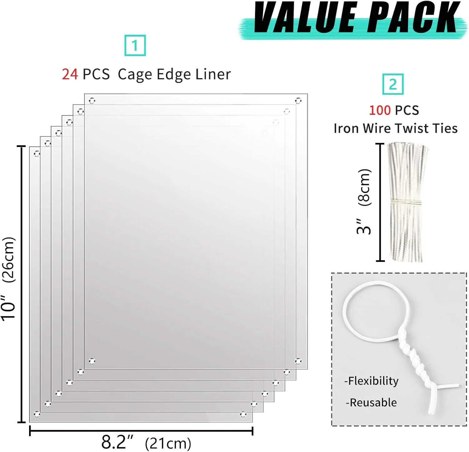Oncpcare 24 Pack Pet Plastic Cage Liner Protection Rabbit Cage Urine Guard Clear Cage Edge Liner Guinea Pig Side Lining Small Animal Cage Accessories - Keep Litter in The Cage, 10'' x 8.2''