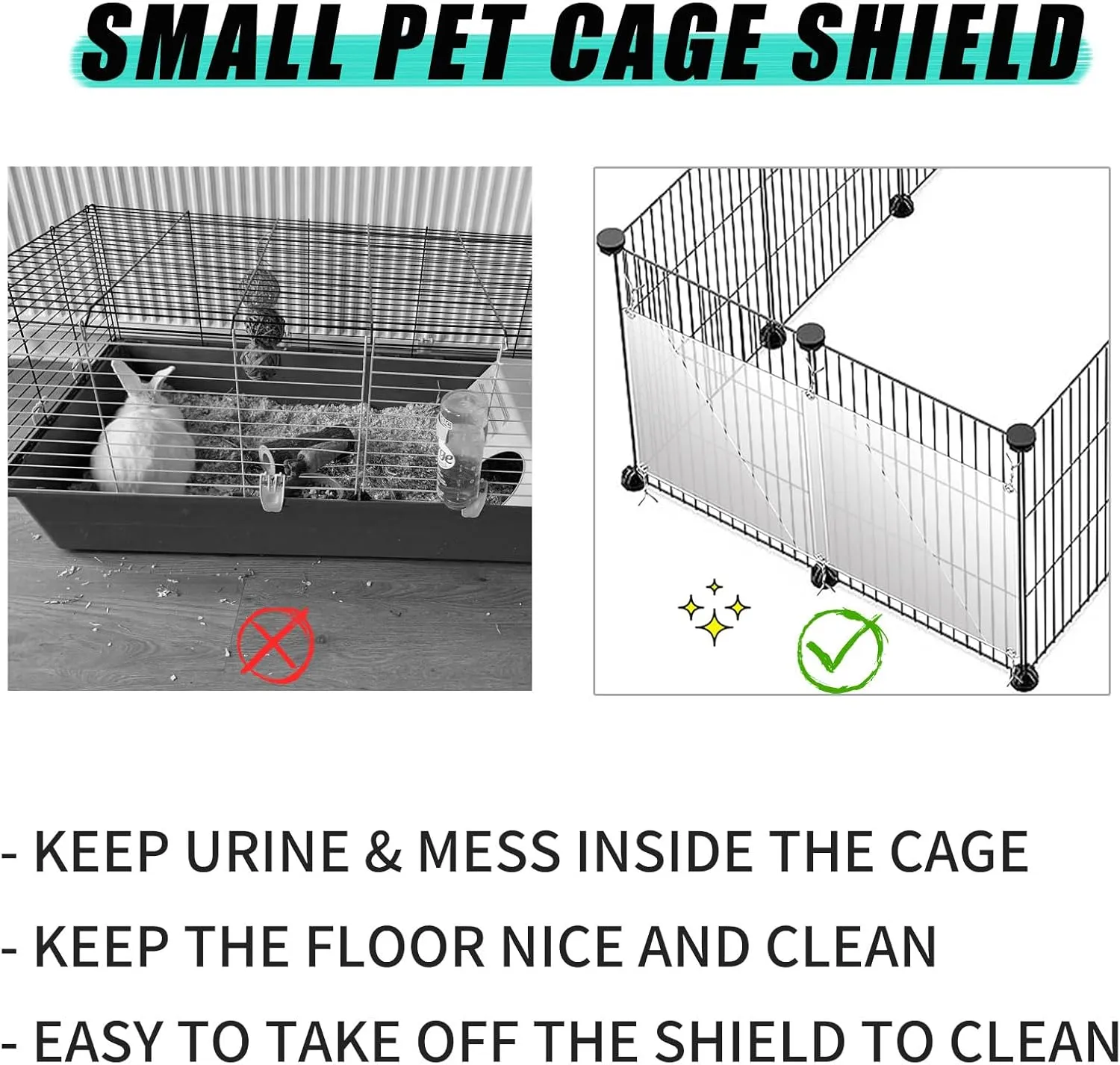 Oncpcare 24 Pack Pet Plastic Cage Liner Protection Rabbit Cage Urine Guard Clear Cage Edge Liner Guinea Pig Side Lining Small Animal Cage Accessories - Keep Litter in The Cage, 10'' x 8.2''