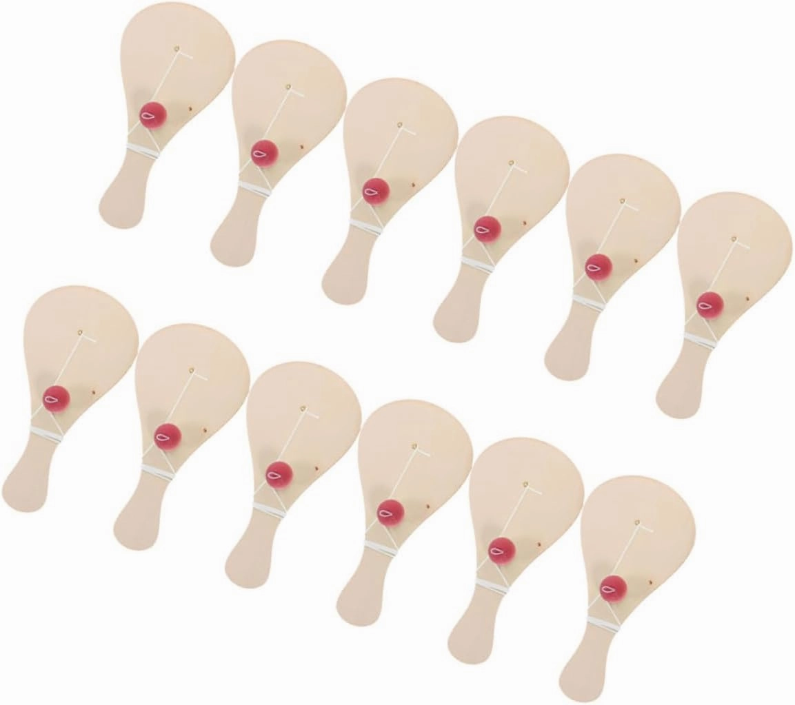 ORFOFE 12pcs DIY Wooden Paddle Ball Set Blank Paddle Craft for Fun Doodling Painting for Family Activities and Creative Play