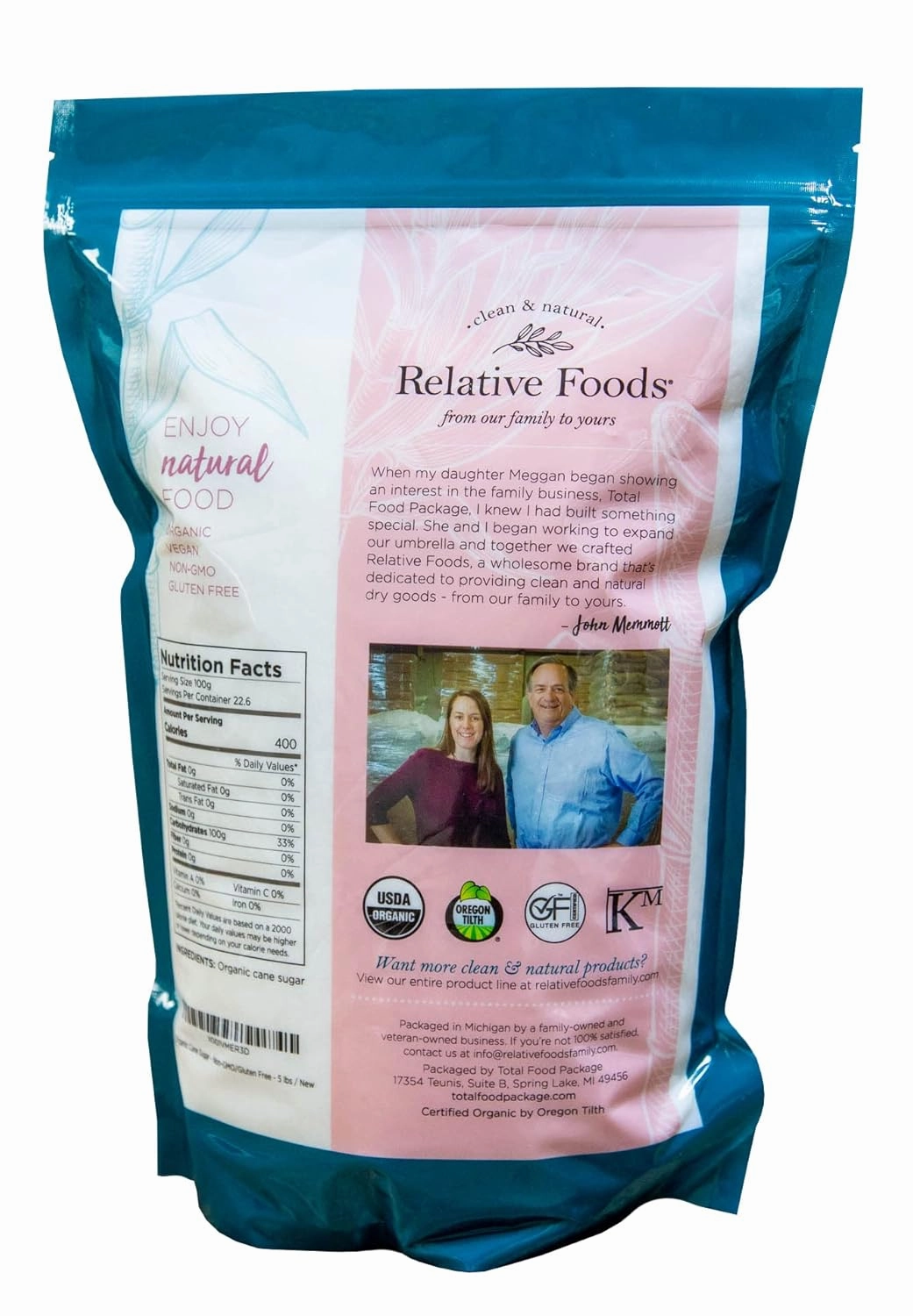 Organic Cane Sugar Crystals (5lb sugar packet) - Preservative & bone-char free, vegan food sugar substitute, gluten free, Non-GMO, fine natural sugar sweetener for cooking, beverages, & more