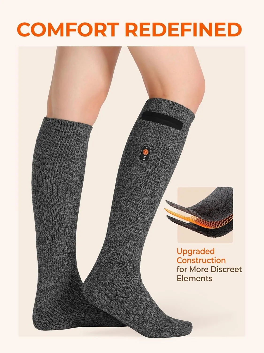 ORORO [Upgraded] Heated Socks for Men Women, Rechargeable Electric Socks for Cold Feet (Charger Not Included)