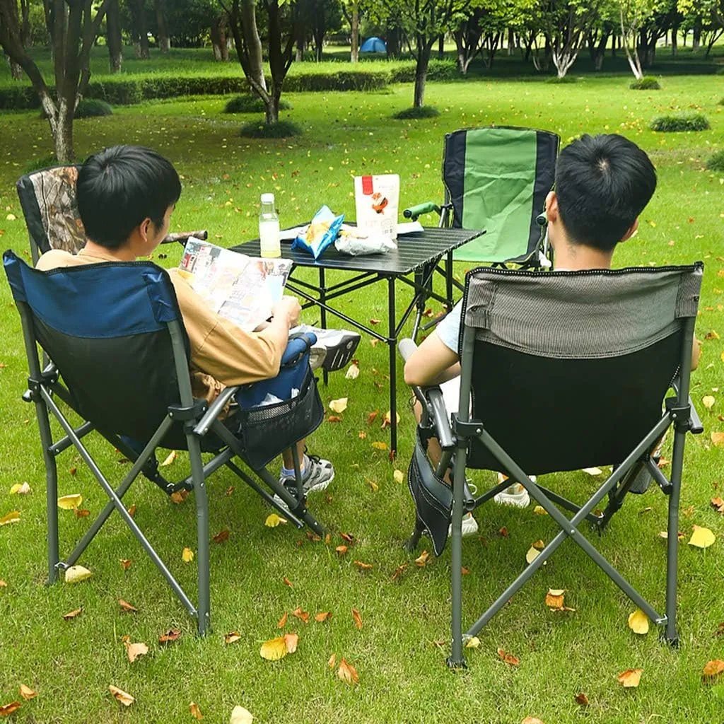 Outdoor Portable Folding Chair Leisure Camping Beach Chair Thick Steel Pipe 600D Oxford Cloth Non-Slip Foot Pad Mesh Cup Holder