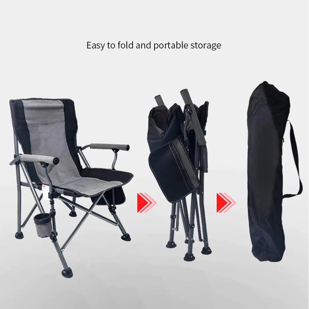 Outdoor Portable Folding Chair Leisure Camping Beach Chair Thick Steel Pipe 600D Oxford Cloth Non-Slip Foot Pad Mesh Cup Holder