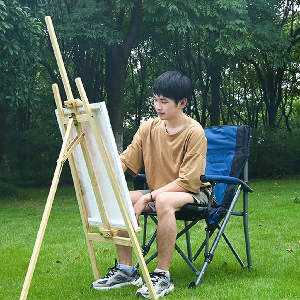 Outdoor Portable Folding Chair Leisure Camping Beach Chair Thick Steel Pipe 600D Oxford Cloth Non-Slip Foot Pad Mesh Cup Holder