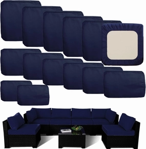 Outdoor Cushion Covers Replacement 14 Pcs Patio Cushion Covers fit for 7Pieces 6-Seater Wicker Rattan Sectional Couch Sofa Outdoor Cushion Slipcovers Set Seat and Back Cover Only, Blue