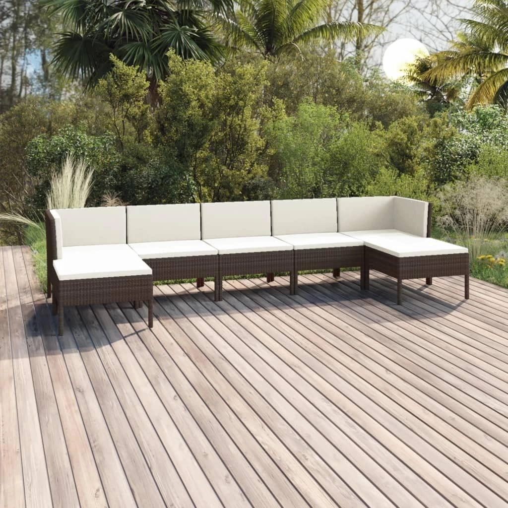 Outdoor Patio Furniture,7 Piece Patio Lounge Set with Cushions Poly Rattan BrownDesigned for Camping, Resting, Outdoors.