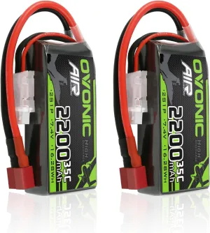 OVONIC 2S Lipo Battery 35C (Burst 70C) 2200mAh 7.4V Lipo Battery with Dean-Style T Connector for RC Airplane Helicopter Quadcopter FPV Racing Drone(2 Packs)