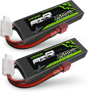 OVONIC 2s Lipo Battery 50C 1500mAh 7.4V Lipo Battery Soft Case with Dean-Style T Connector for Foamy Airplane Small Helicopter 55mm EDF RC Plane RX TX and 1/12 1/14 1/16 1/18 Scale RC Cars (2 Packs)