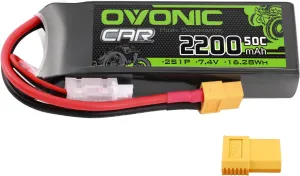 OVONIC 2s Lipo Battery 50C 2200mAh 7.4V Lipo Battery with XT60 TRX Connector for RC Car Truck Boat Airplane Helicopter Quadcopter FPV Racing Drone