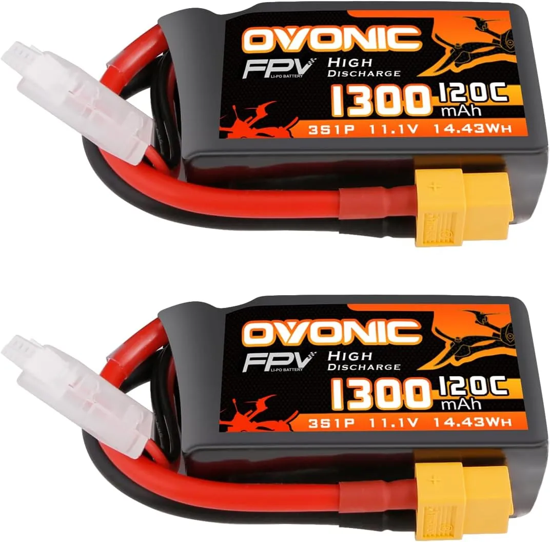 OVONIC Lipo Battery 11.1V 120C 1300mAh 3S RC Battery with XT60 Plug for FPV Racing Drone Quadcopter Helicopter Airplane RC Boat RC Car RC Models(2 Pack)
