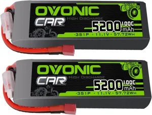 OVONIC Lipo Battery 3S 11.1V 100C 5200mAh Soft Case Battery with Dean-Style T Connector for RC Car Boat Truck Helicopter Airplane Racing Models(2 Pack)
