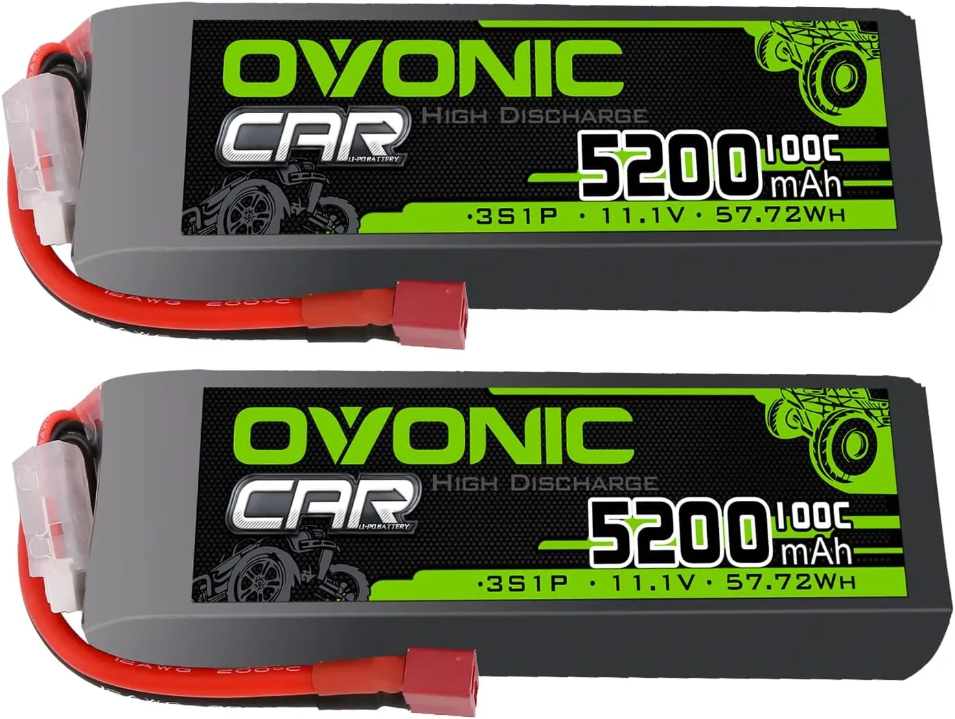OVONIC Lipo Battery 3S 11.1V 100C 5200mAh Soft Case Battery with Dean-Style T Connector for RC Car Boat Truck Helicopter Airplane Racing Models(2 Pack)