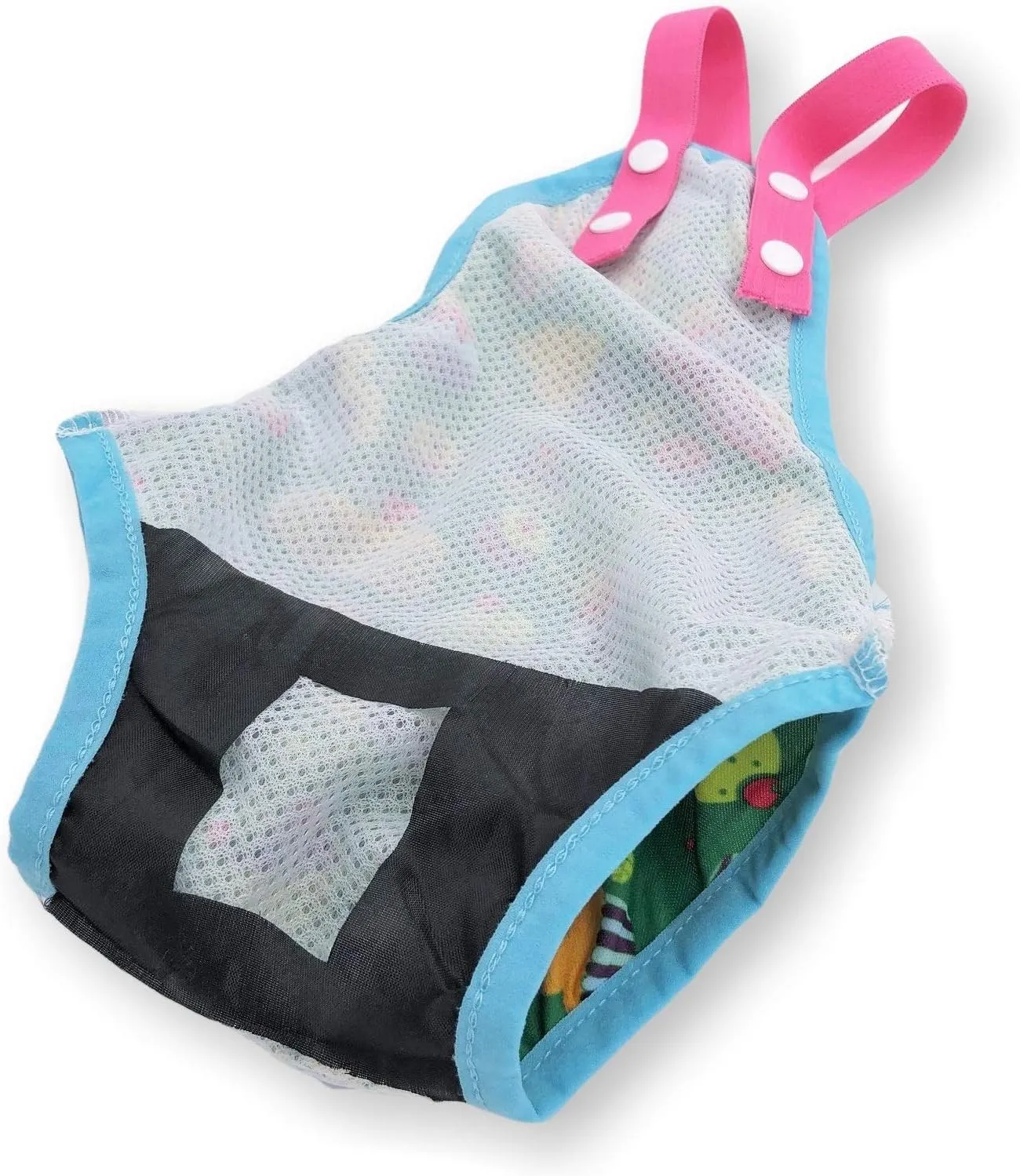 Pack of 2 Female Dog Diapers Sanitary Pantie Washable Reusable with Suspenders Stay On for Small Pet (S: Waist 14" - 16", Pink Flowers and Blue Candies)