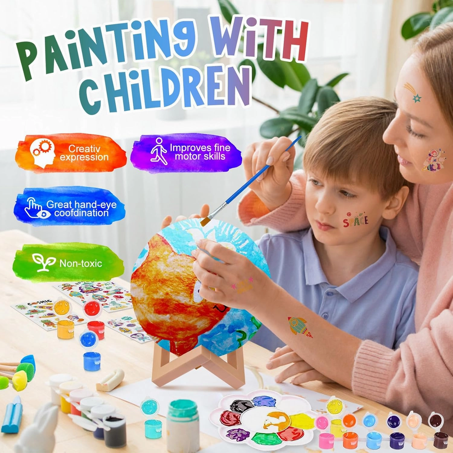 Paint Your Own Moon Lamp Kit, Art Supplies & Crafts Kit, DIY Night Light for Kids 6-12, Diamond Set for girl 8-12, Painting Kit for Girls Boys, Toy Child Birthday Gift Ages 3 4 5 6 7 8 9 10 11 12 