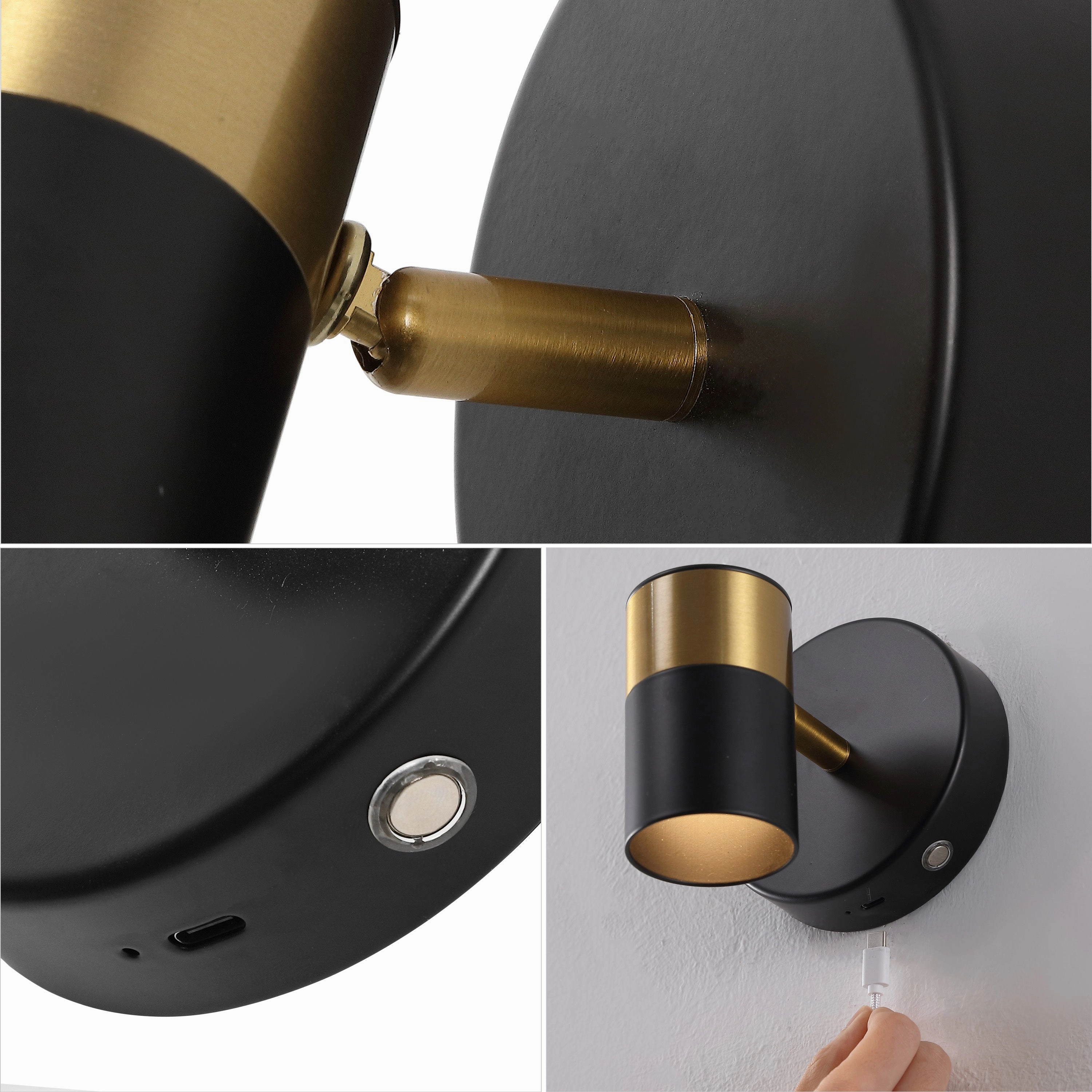 Paola 1-Light Modern Adjustable Head Integrated Dimmable LED Rechargeable Wall Spotlight with Touch Sensor