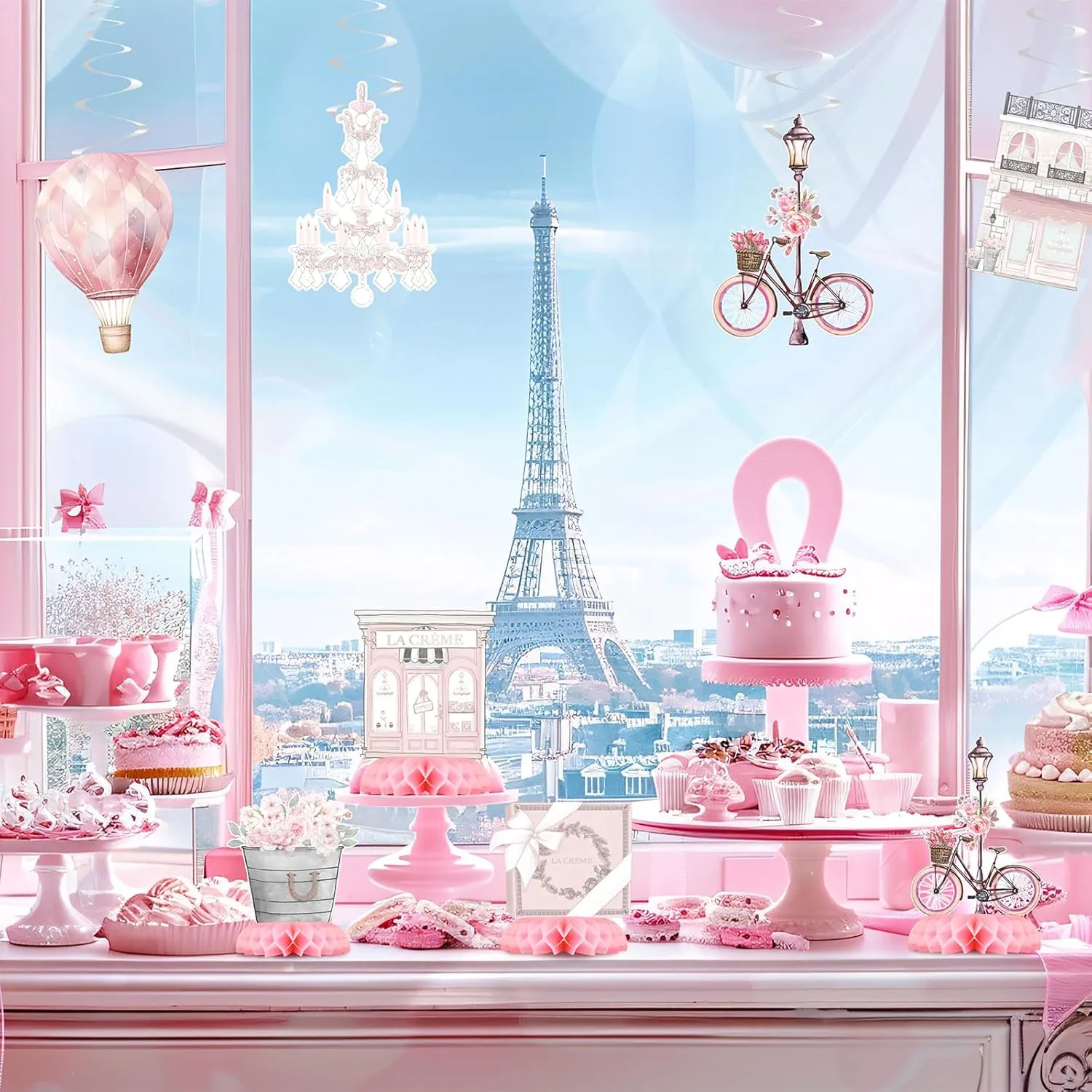 Paris Party Centerpiece Set - Eiffel Tower Honeycomb Paris Birthday Decorations and Paris Table Toppers for Kids' French-Themed Birthday and Baby Shower Table Decor