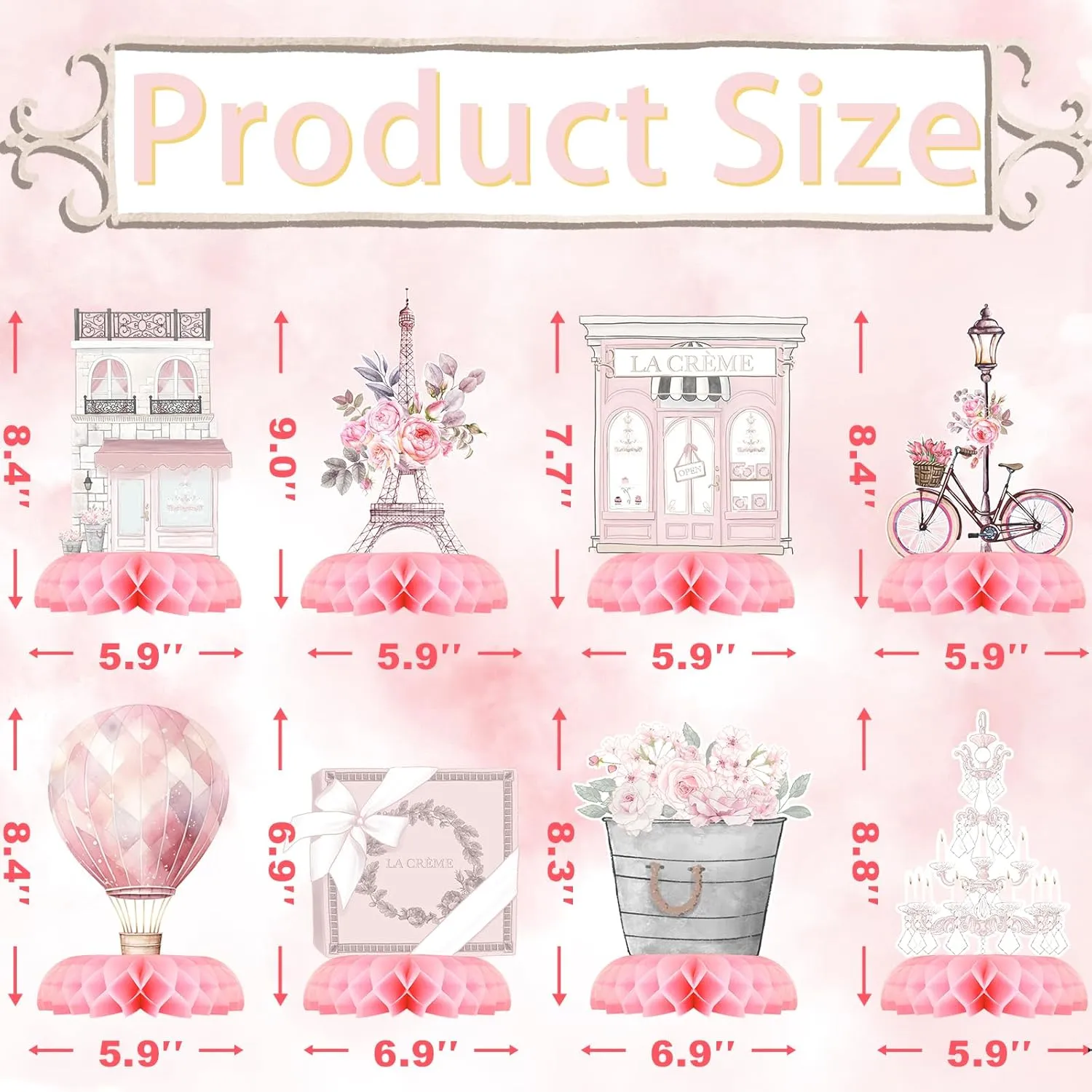 Paris Party Centerpiece Set - Eiffel Tower Honeycomb Paris Birthday Decorations and Paris Table Toppers for Kids' French-Themed Birthday and Baby Shower Table Decor