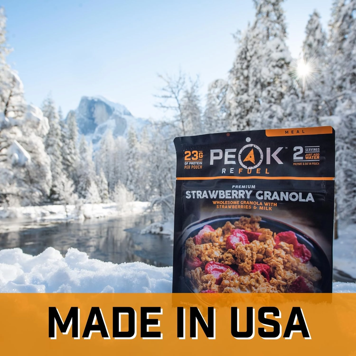 Peak Refuel Breakfast Meals | Freeze Dried Backpacking, Camping & Emergency Prep Food | 2 Servings Pouches (2-Pack, Strawberry Granola)