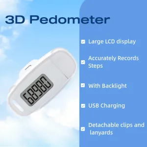 Pedometer for Walking Steps, 3D Simple Step Counter for Walking with Backlight, Removable Clip and Strap. USB Rechargeable Step Tracker accurately Tracks Steps for Men Women Kids Adults Seniors