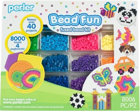 Perler Bead Storage Tray Kit – 8000 Multicolor Beads, 4 Pegboards, 2 Storage Trays, Ironing Paper & Idea Booklet, Kids Arts & Crafts Set, Ages 6 