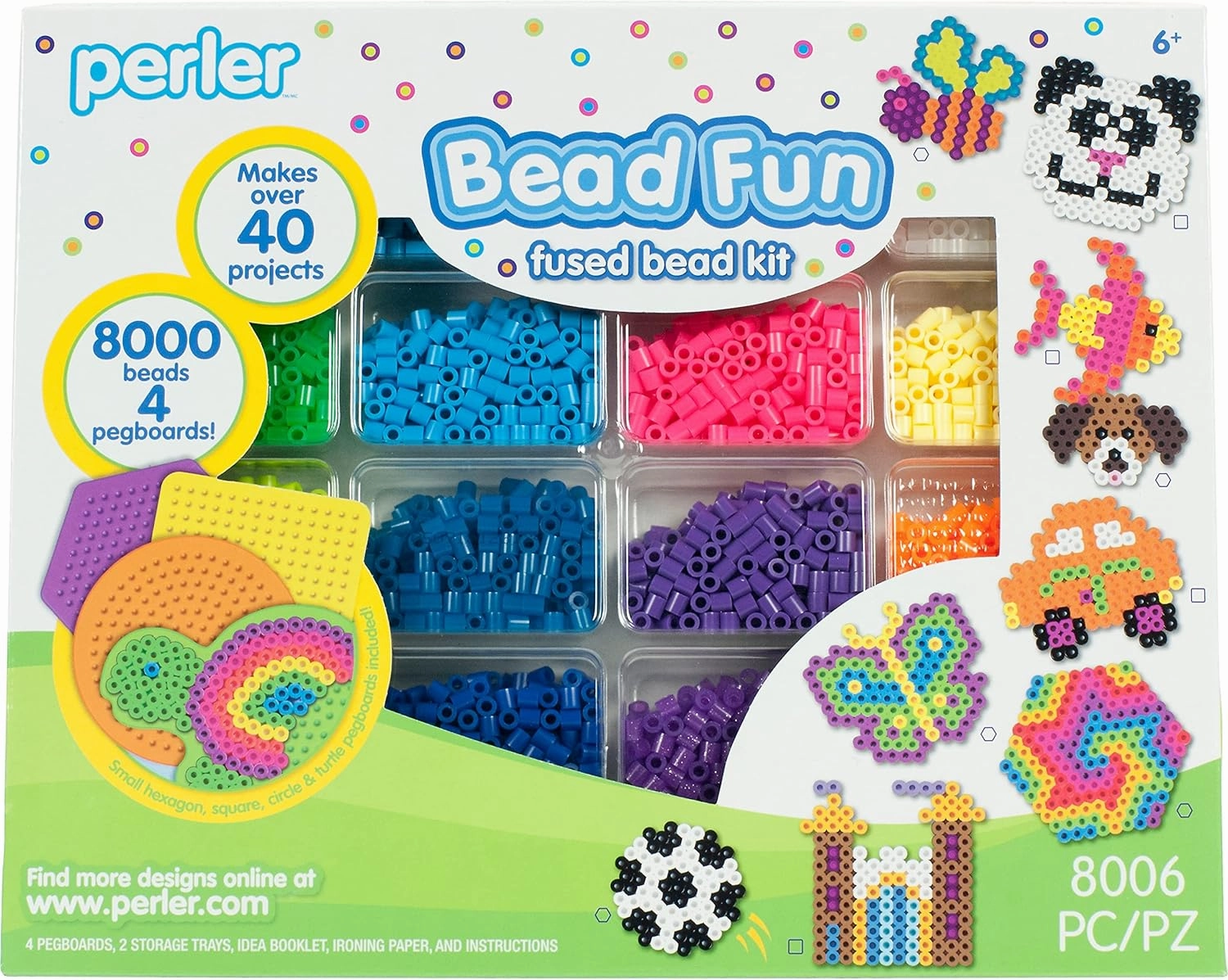 Perler Bead Storage Tray Kit – 8000 Multicolor Beads, 4 Pegboards, 2 Storage Trays, Ironing Paper & Idea Booklet, Kids Arts & Crafts Set, Ages 6 