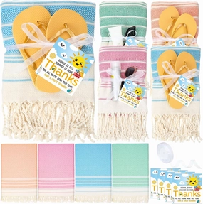 Peryiter 4 Pcs End of The Year Teacher Gift Oversized Turkish Beach Towels with Thank You Card Teacher Appreciation Gifts Bulk 39"x71" Sand Free Towel Beach Essentials with Tags for School Supplies