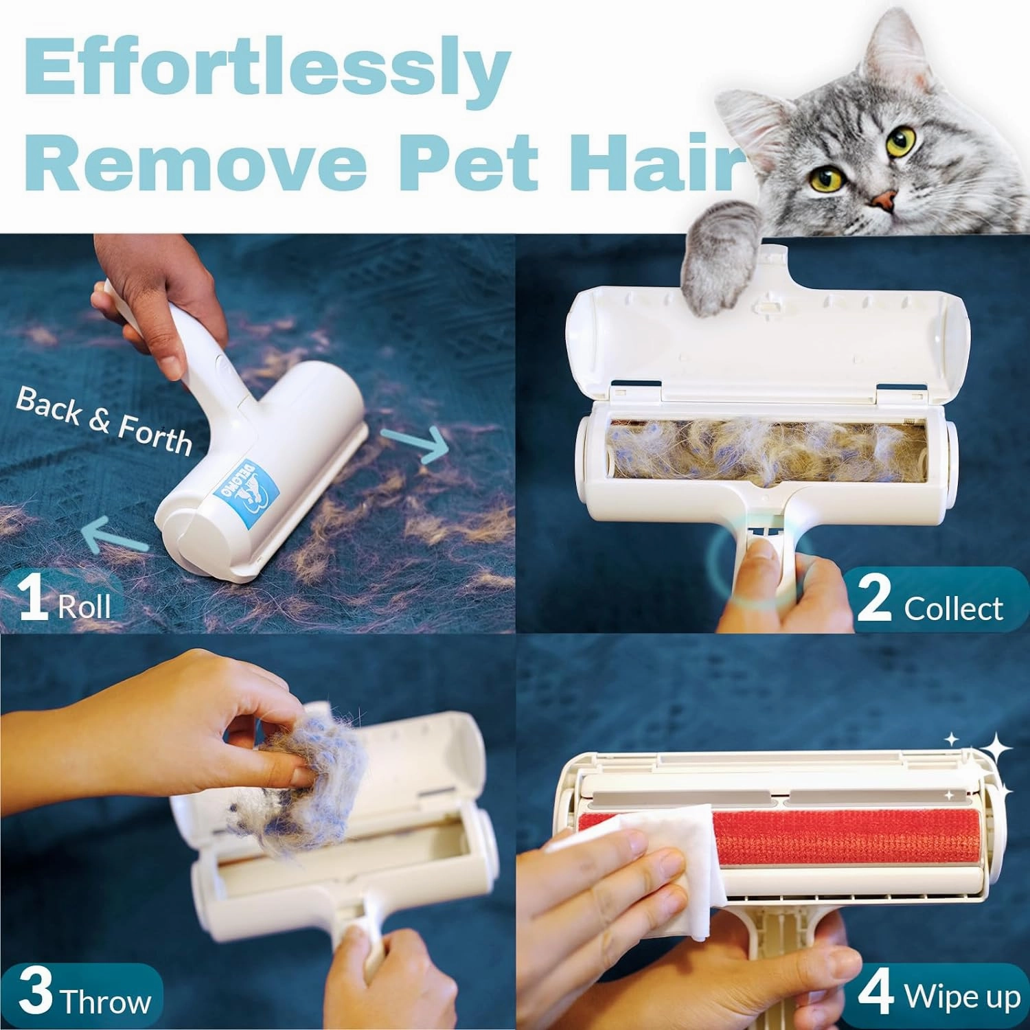 Pet Hair Remover - Lint Roller for Pet Hair - Cat and Dog Hair Remover for Couch, Furniture, Carpet, Car Seat, Reusable Pet Hair Roller W/Self-Cleaning Base - Upgraded Animal Fur Removal Tool
